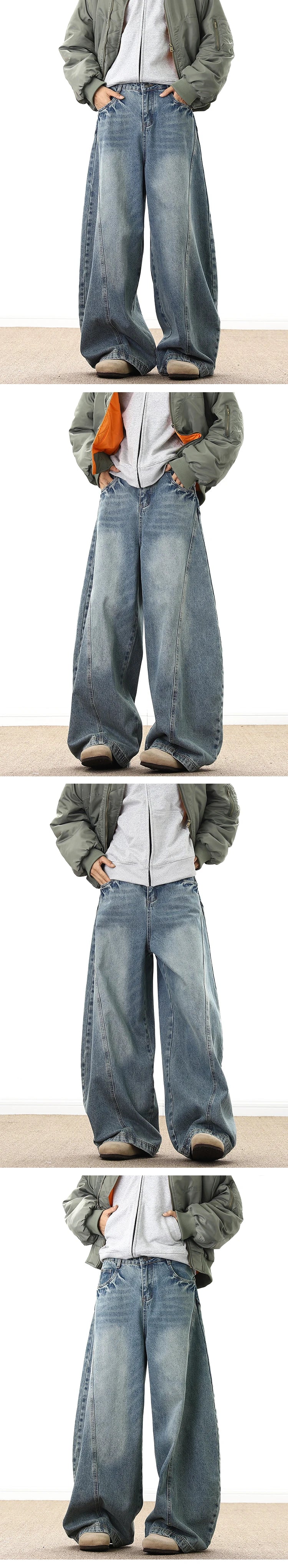 Wide Leg Denim Pants Male Loose Cowboy Mopping Trousers baggy Men's Jeans  Fashion Handsome Washed Streetwear Casual