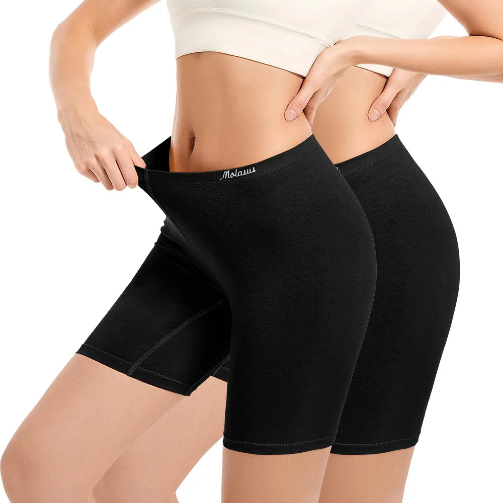 Molasus Womens Cotton Panties Biker Shorts Boxer Briefs Ladies Anti Chafing High Waisted Underwear for Work Sport Pregnant 1PC