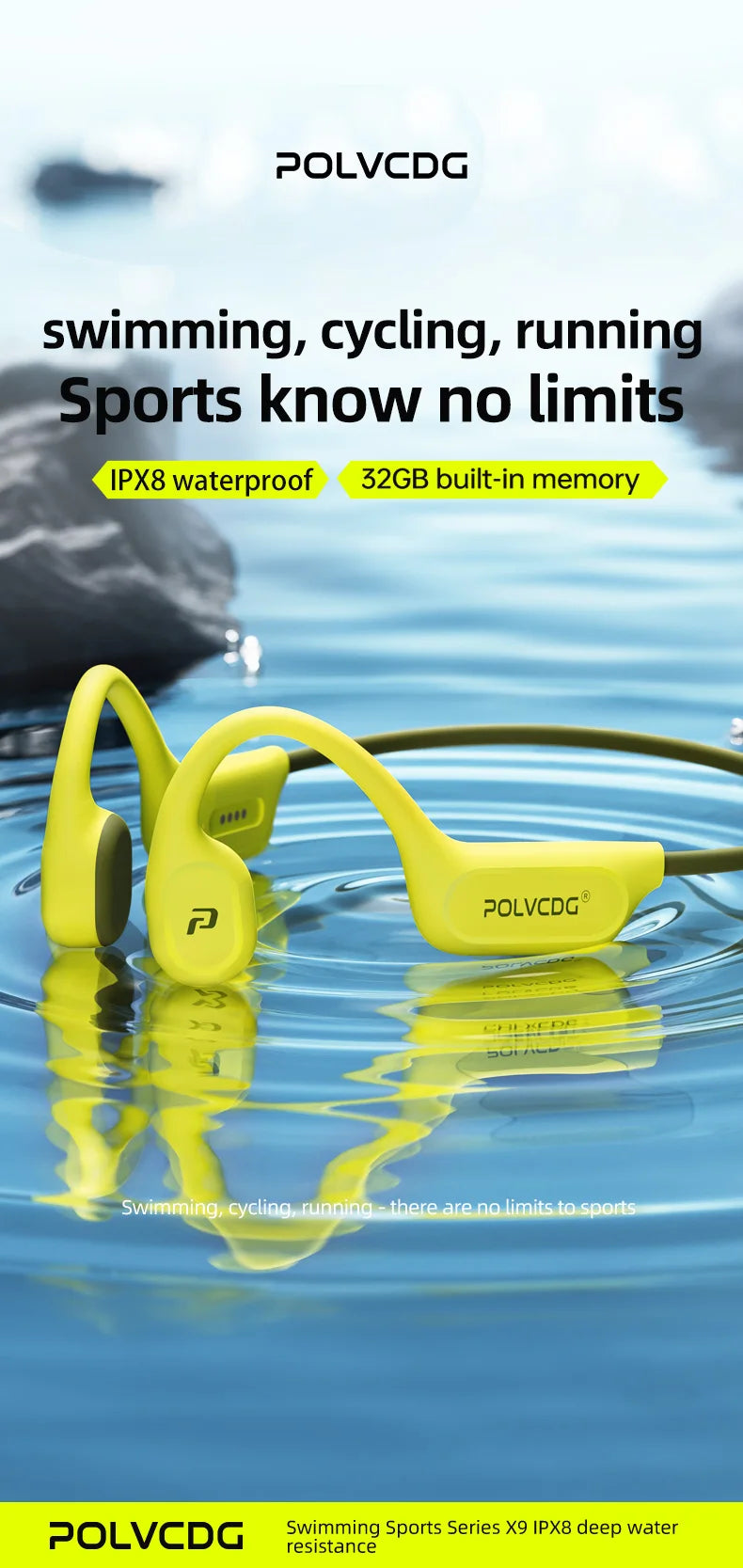 POLVCDG X9 Bone Conduction Earphones IPX8 Waterproof Open Swimming Earphones 32G Ear Hanging Earphones Tennis Running Cycling