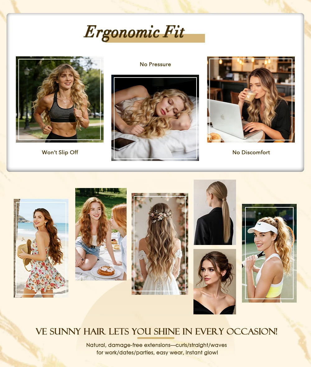 VeSunny Fish Line Human Hair Extension Wire Natural Hair One Piece Invisible Wire Hair Weft with 2 Clips Blonde Soft Remy Hair