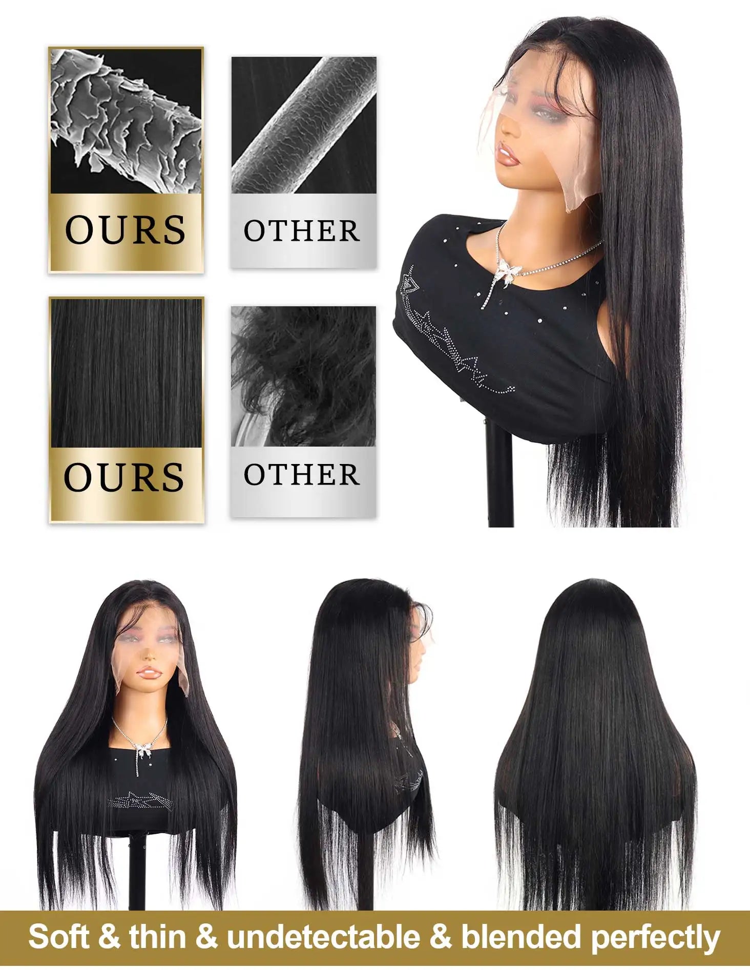 40 Inch 220 Density Bone Straight HD Lace Frontal Wig 13x6 Pre Plucked Brazilian 360 Full Lace Front Human Hair Wigs For Women
