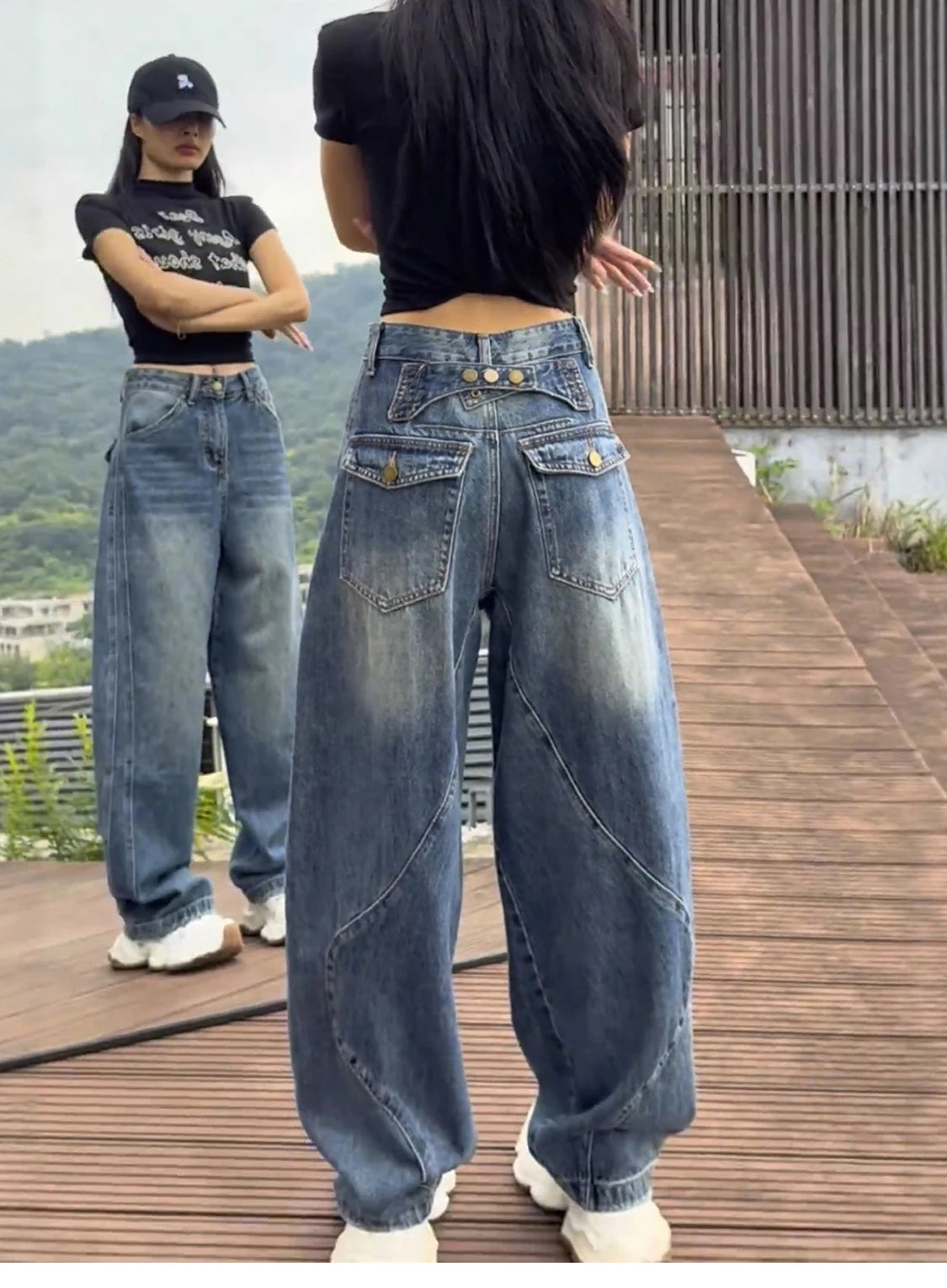 High Waist Wide Leg Jeans Women's Thin Denim Pants Loose Fit Straight Full Length Jeans plus Size Casual Sle
