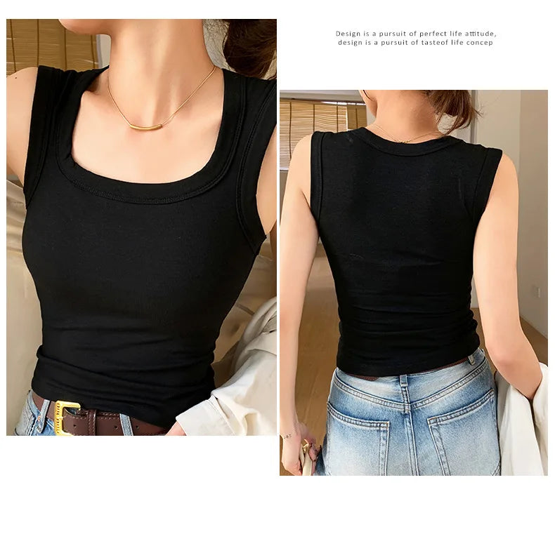 2026 New Wide Shoulder Strap Women's Vest with Chest Pad Summer All-match I-shaped Vest Slim Fit Base Top Fashion Outer Wear