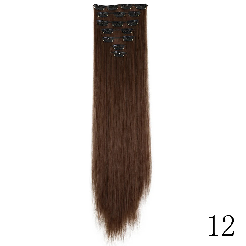 LANSA 7Clips Long Straight Synthetic Clip On Hair Extensions Cheveux Clip Naturel High Temperature Fiber Black Brown Hairpiece