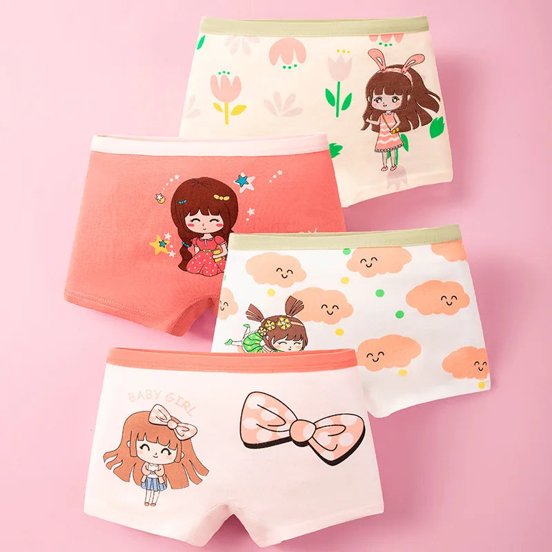 3-8 Years Old Kid's Boxer Underwear 100% Cotton Baby's Class A 100% Cotton Yound Children's Girls' Brief 4 Pcs a Lot