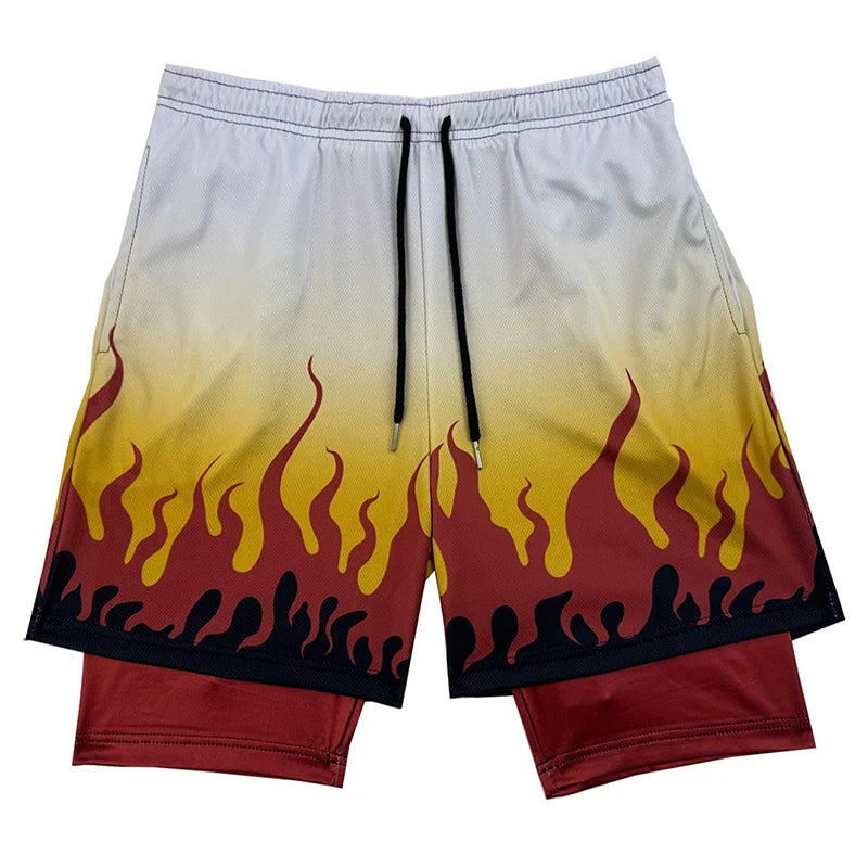 2 in 1 Athletic Gym Shorts for Men Stylish 3D Print Shorts with Pockets Quick Dry Stretchy Summer Sports Fitness Running Jogging