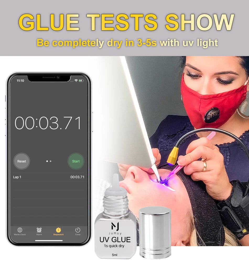 JOMAY UV Glue Lash Glue Extra Strong Eyelash Glue Extension Supplies UV Glue 5ML Waterproof Adhesive 3 bottles