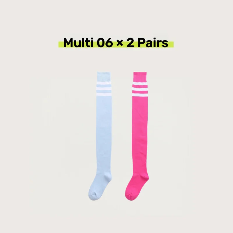 2 Pairs Women's Over The Knee Socks Cotton Thigh High Socks Black White Blue Colorful Striped Pattern Fashion Casual Daily Wear