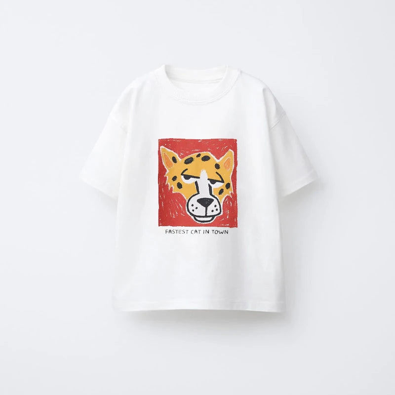 Animal Pattern Boys Clothes T-shirt Summer New Simple Fashion Short Sleeve Tops Kids Tees Round Collar Print Children's T Shirts