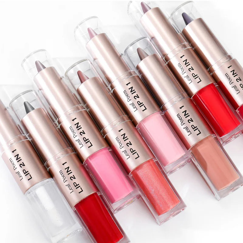Black Brown Tapered Lip Liner Contour Pencil Double Head Mirror Plumping Lip Glaze Crystal Gloss Sexy Red Lips Tint Makeup New