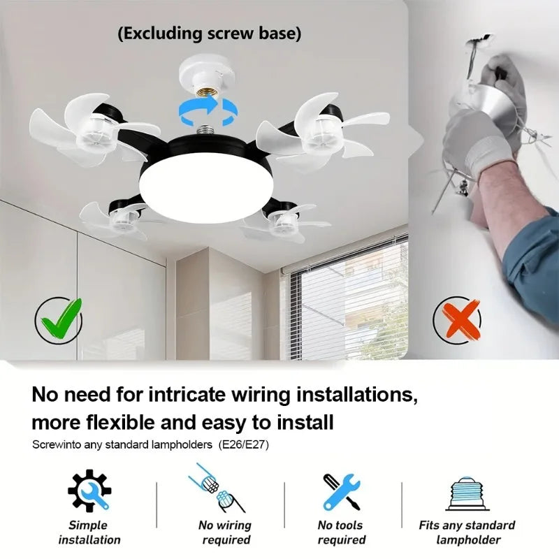 E27 Drone Ceiling Fan Light 3 Color Stepless Dimming Decorative Fanlight with Remote Control for Bedroom Living Room Kitchen