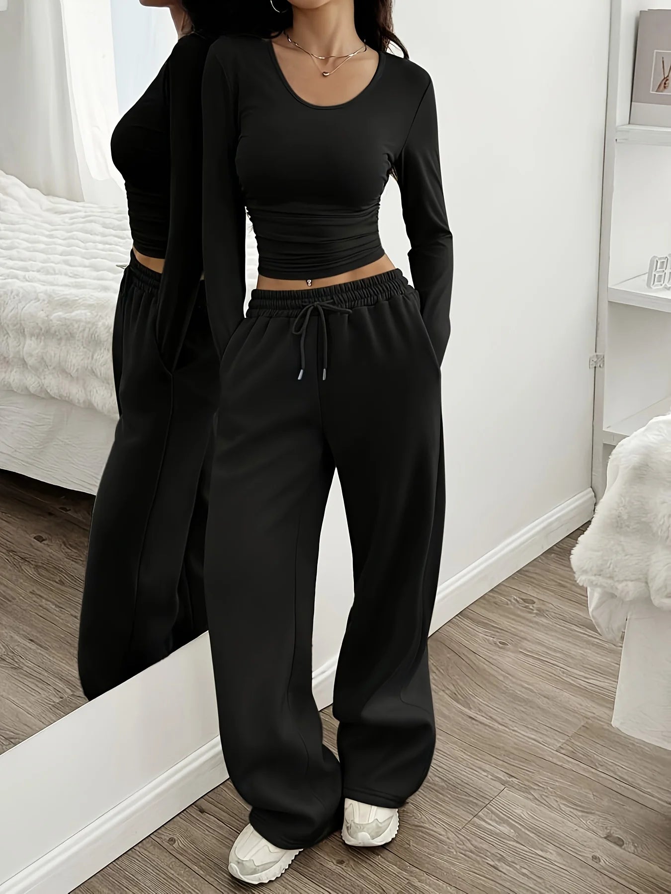 Women Jogger Cotton Pants Casual Drawstring Loose Unisex Wide Leg Straight Pants Sweatpants Spring Autumn Baggy Gym Track Pants
