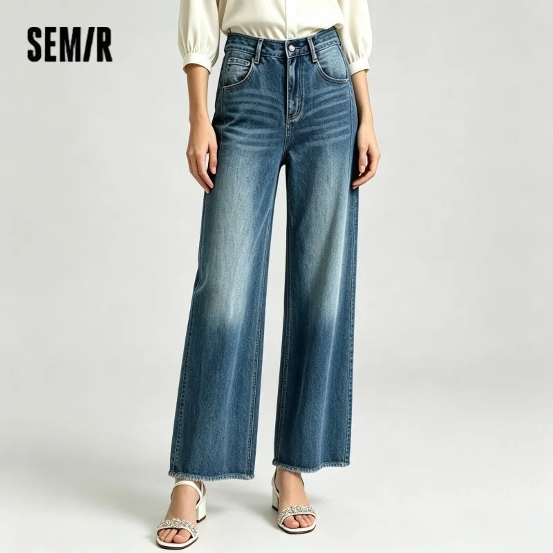 Semir Women Jeans Antibacterial 2026 Cooling Raw Hem Wide Leg Urban Casual Everyday Style Soft Comfortable Daily Wear Trendy