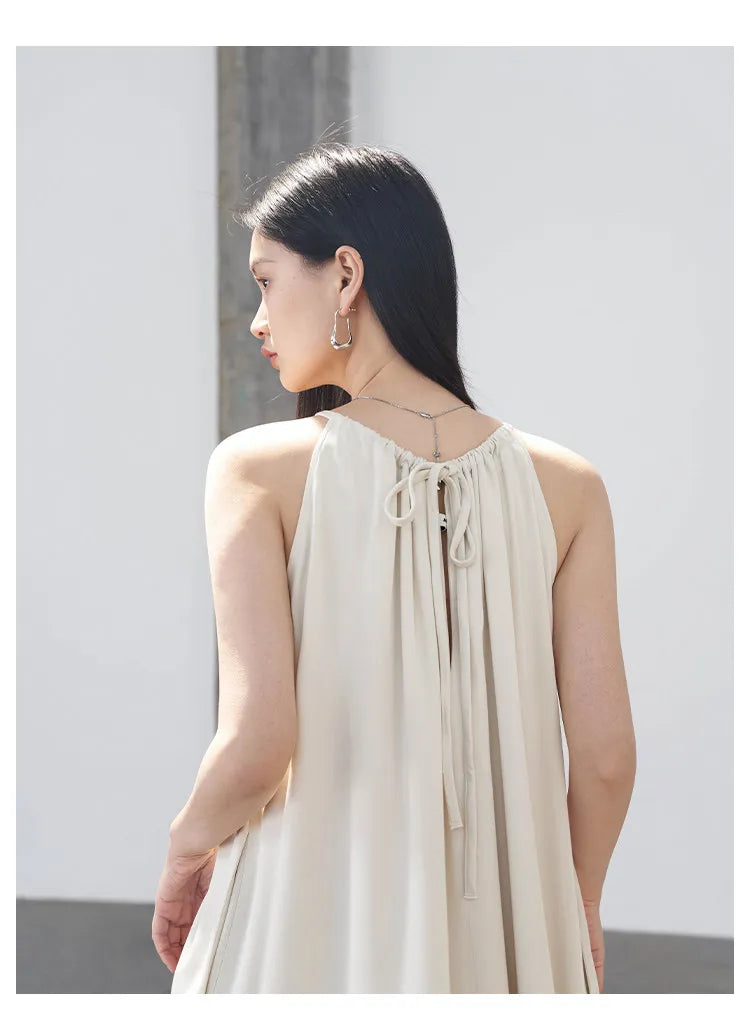 CHIC VEN Women Halter Dress A Line Solid Loose Casual Lace Up Black Sleeveless Holiday Female Long Dress Pullover Summer 2026