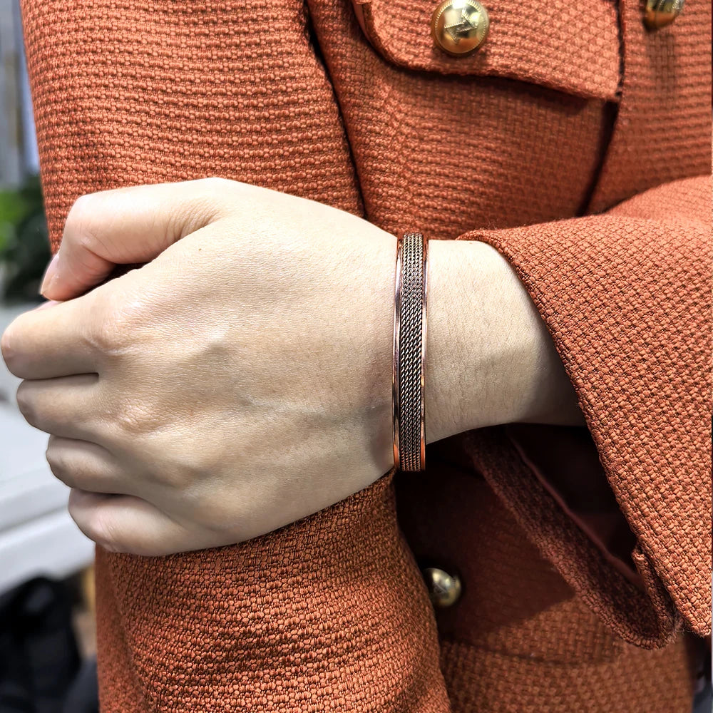 Vinterly Pure Copper Bracelet Women Line Adjustable Stripe Magnetic Bangle Arthritis Relief Health High Magnet Jewelry Resizable