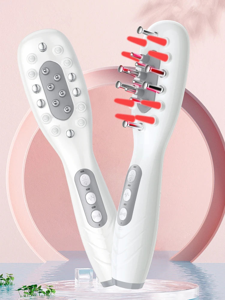 Electric Hair Growth Comb Oil Applicator Red Blue LED Vibration Head Massage Brush Comb EMS Stimulates Scalp Anti-Hair Loss