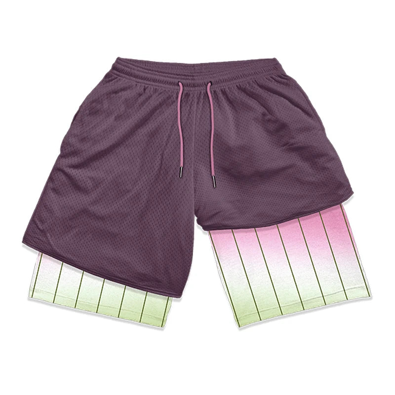 2 in 1 Athletic Gym Shorts for Men Stylish 3D Print Shorts with Pockets Quick Dry Stretchy Summer Sports Fitness Running Jogging