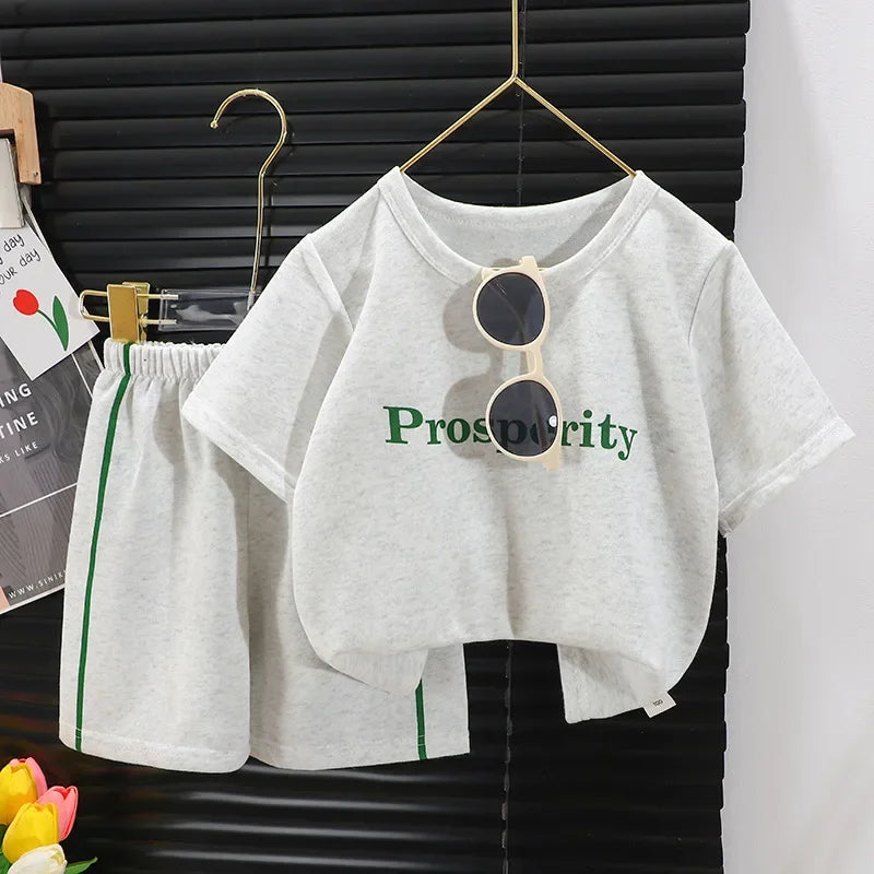 New Children's Short-sleeved Suit Girls Boys T-shirt Summer Baby Fashion Sports Casual Sets Clothes Children's Clothing