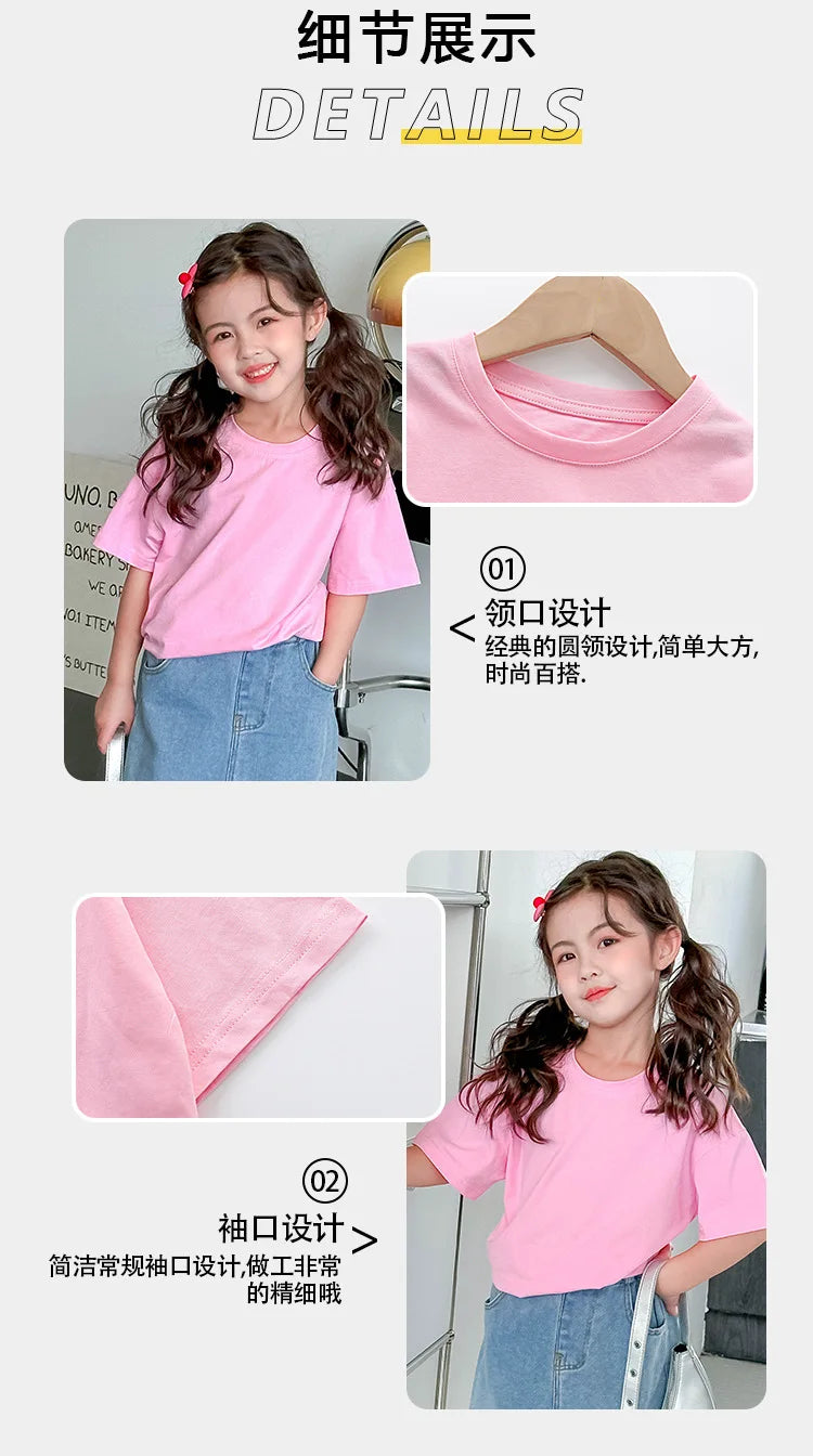 Summer Children's Short Sleeved T-shirt New Fashion Kids Shoulder Down T-shirt Top Cotton Trendy Student  Tee 2-12 Years Old