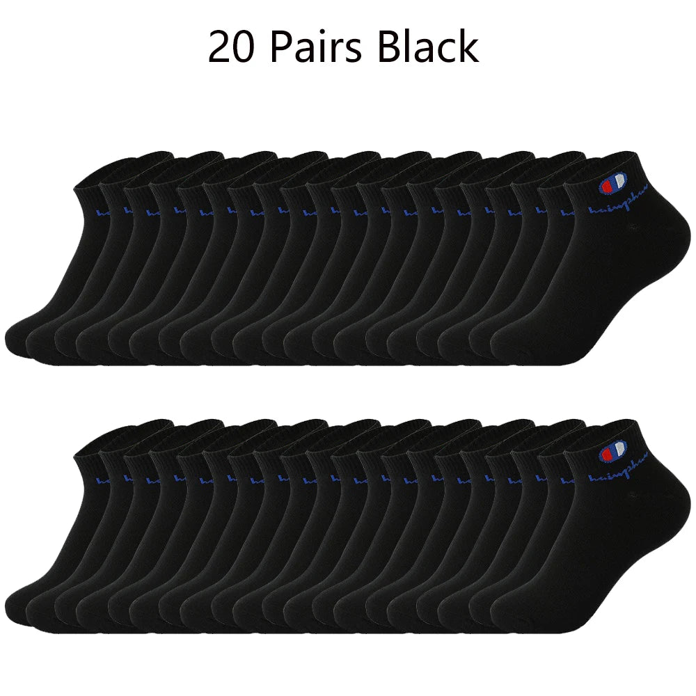 5/10/20 Pairs Men Ankle Socks Cotton Brand Classic Fashion Black White Socks Breathable Mesh Athletic Sports Socks for Summer