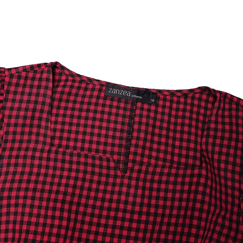 Women Summer Plaid Dress 2026 ZANZEA Elegant Square Neck Short Sleeve Midi Dresses Casual Work Vestidos Stylish Holiday Sundress