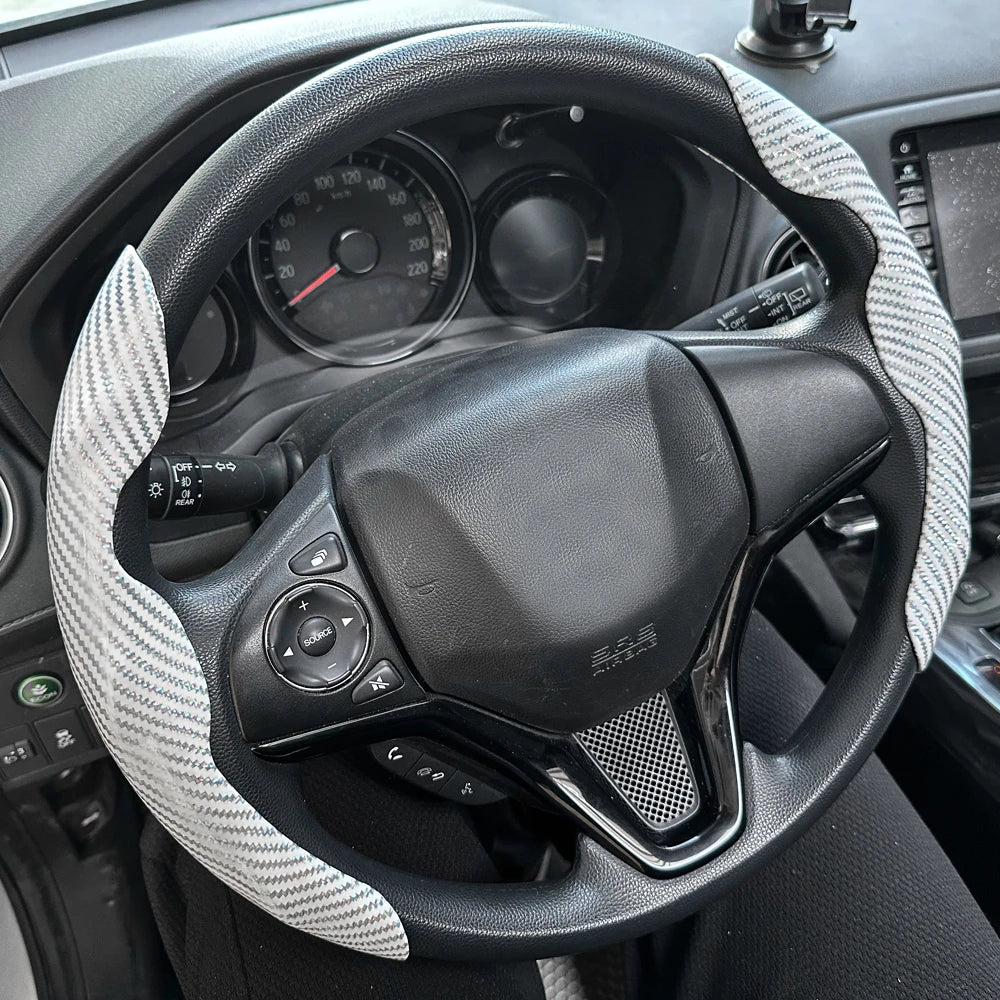 Universal Car Steering Wheel Cover Anti-slip Bright Gloss Carbon Fiber Texture Steering Wheel Decoration Accessories 14.5-15inch