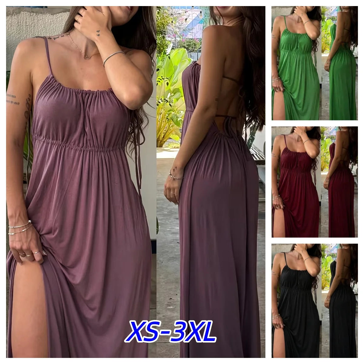 Elegant Summer Off Shoulder Suspenders Dress Fashion Hight Waist Drawstring Solid Party Dress Casual Sleeveless Women Long Dress