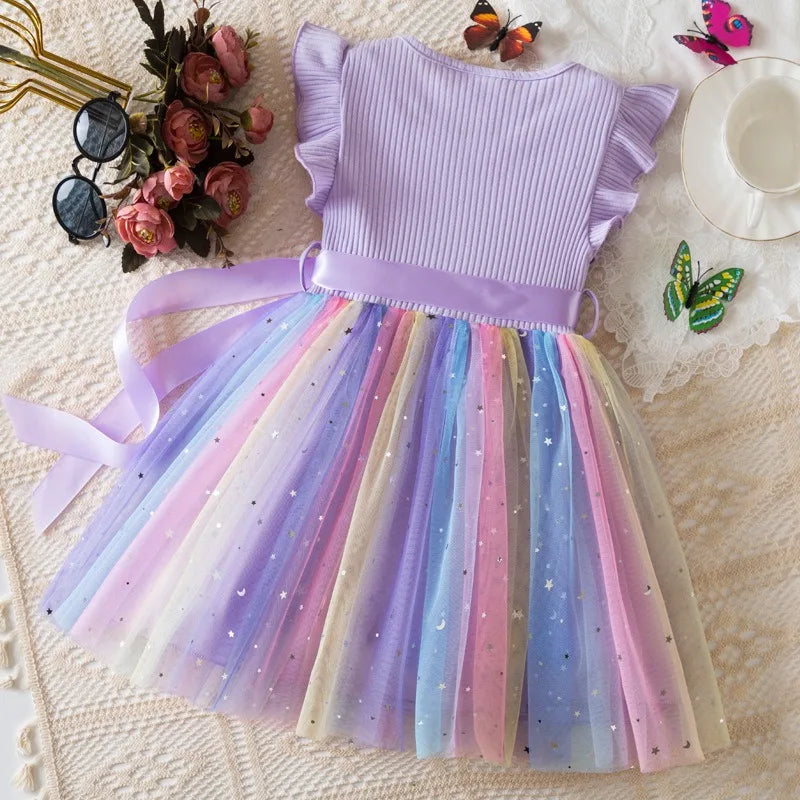 K-Pop Hunters Zoey Mira Rumi Girls Flying Sleeves Bow Sequin Dress Kids Baby Girl Birthday Party Fluffy Tutu Princess Dress 1-5Y