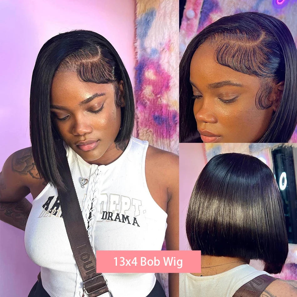 13x4 Bone Straight Lace Frontal Wigs Short Bob Preplucked 4x4 Transparent Lace Front Wig Brazilian 100% Human Hair 12 14 16 Inch