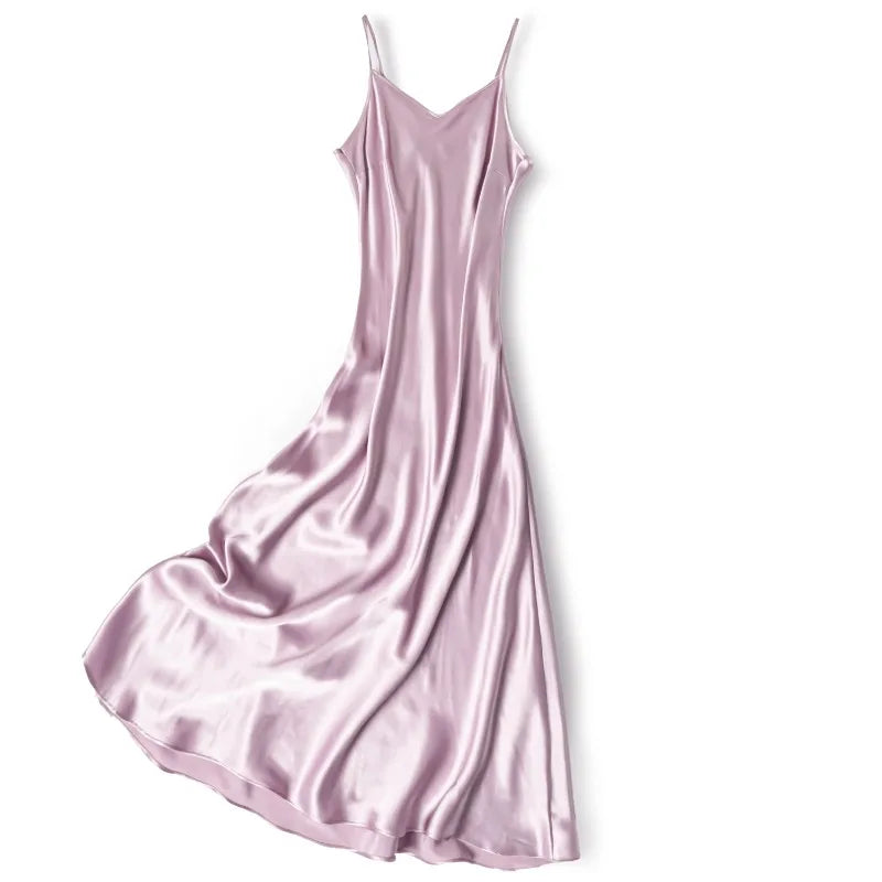 Small Heavyweight 21MM 100% Natural Mulberry Silk Plain Satin French V-neck Diagonal Cut Women's Sexy Solid Suspender Dress