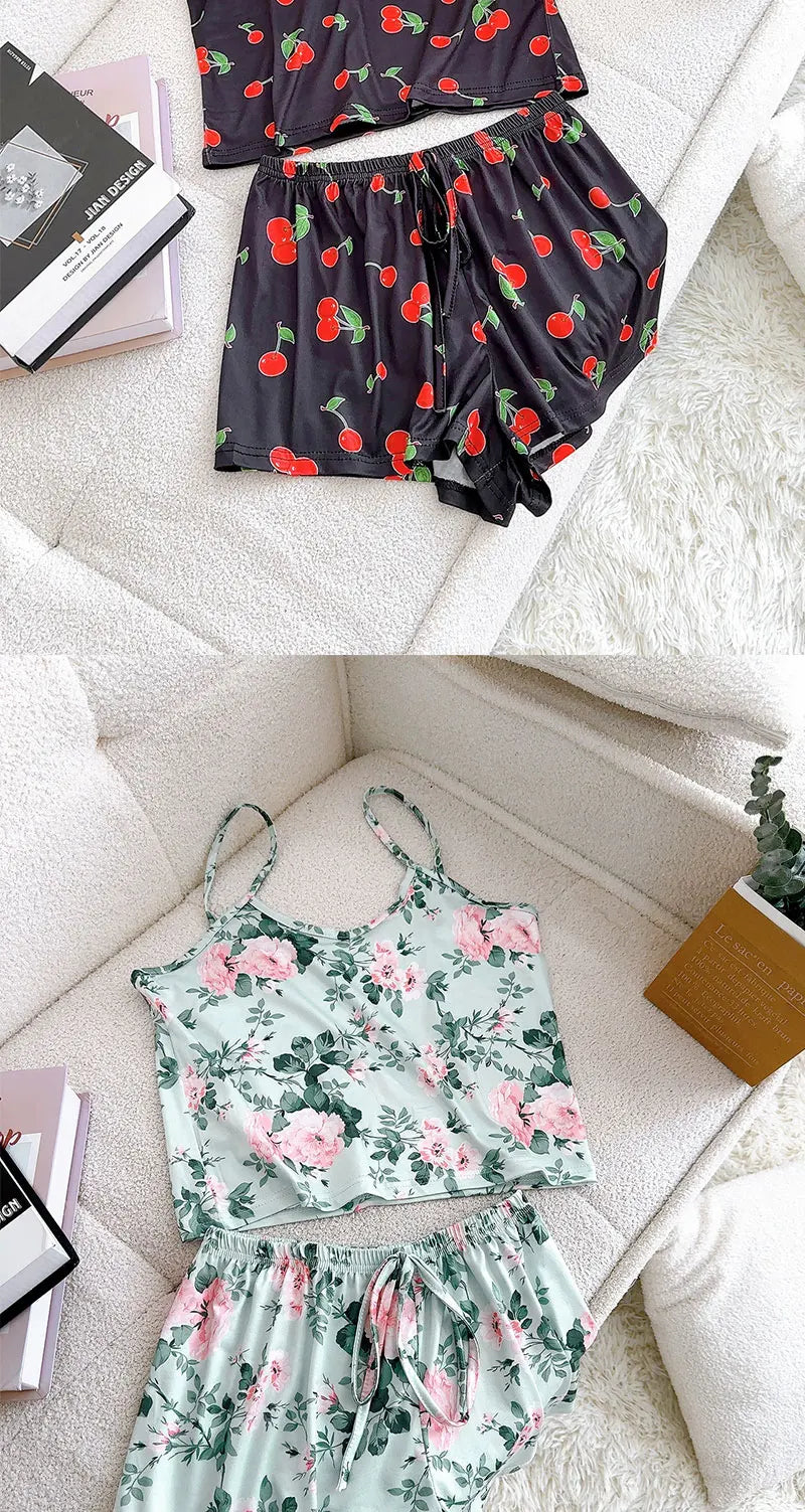 2Pcs Satin Pajama Set for Women Sleepwear Sexy Strap Vest Top Shorts Nightwear Pijamas Sexy Lingerie Sleep Shorts Set Sleepwear
