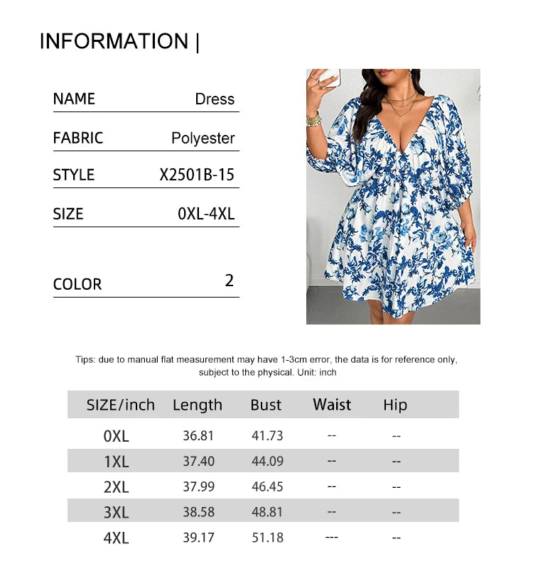 plus Size V-Neck Romantic Floral Print Vacation Dress Women's Casual Elegant Maxi Dress for Summer