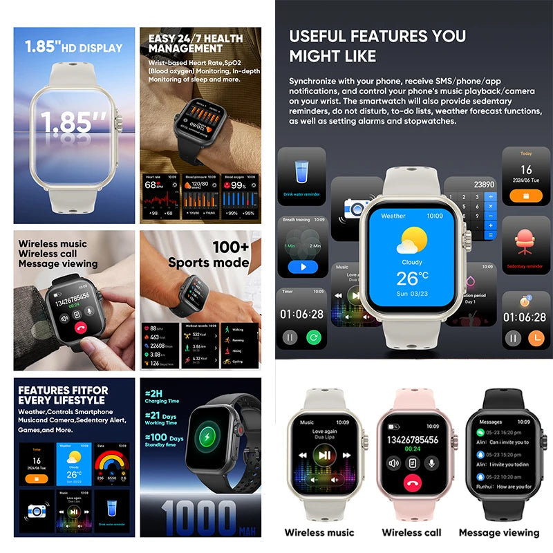 Watch Ultra 2 SE Men Women 1000mAh AMOLED Heart Rate 100+Sport Bluetooth Call GPS Track Waterproof Smart Watch For IOS Android