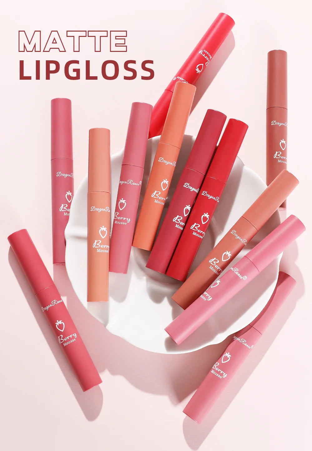 Dragon Ranee 12 Color Matte Lip Gloss Velvet Texture Waterproof Moisturize Lip Gloss Lasting Non-stick Cup Fashion Cosmetics 5ml