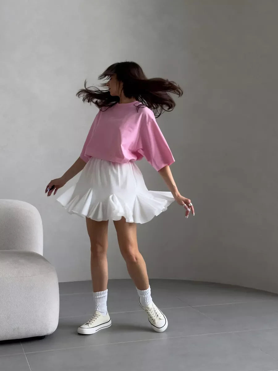 Hirsionsan Summer Casual Oversized T-shirts Women 100% Cotton Pink Loose Tees 2025 New Cusual Solid O Neck Female Aesthetic Tops