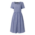 Women Summer Plaid Dress 2026 ZANZEA Elegant Square Neck Short Sleeve Midi Dresses Casual Work Vestidos Stylish Holiday Sundress