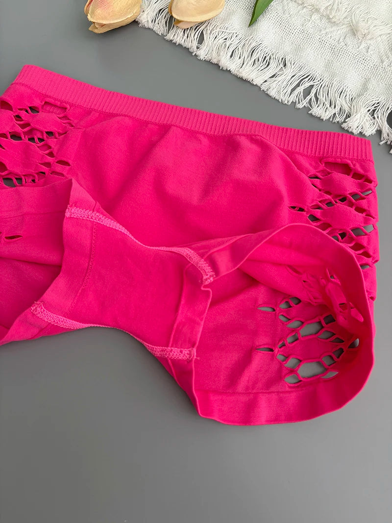 Seamless Sports Underpants Skirt Seamless Knickers Shorts Under The Skirt Sexy Side Mesh Hollow Out Boxer Panties Safety Panty