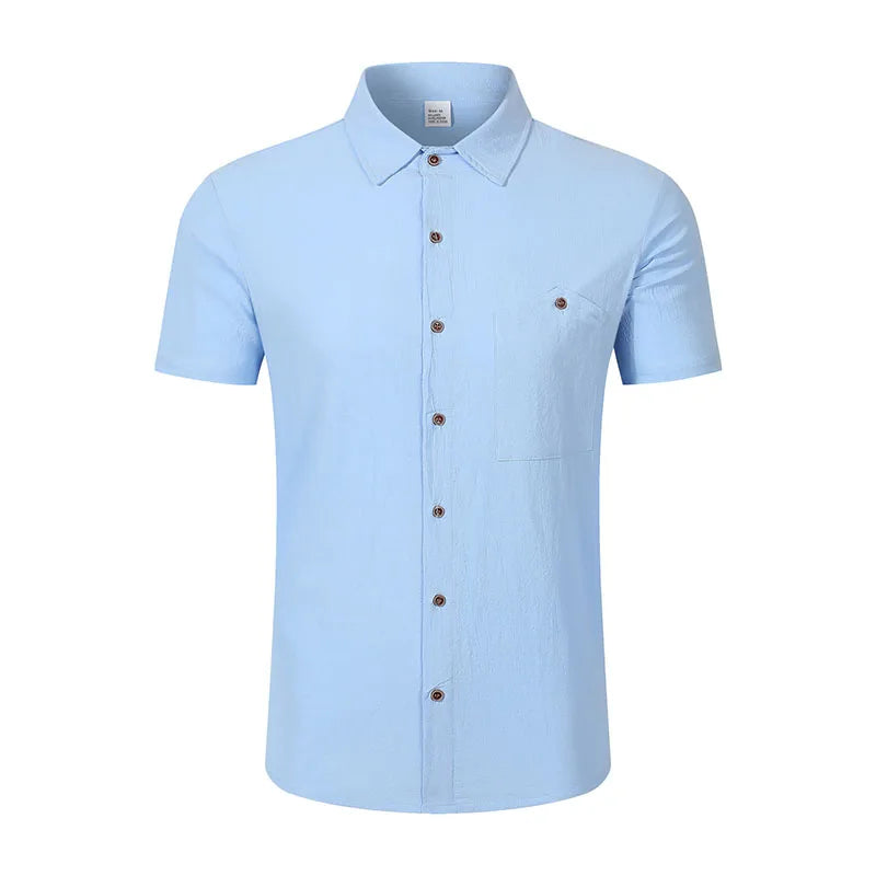 Men's Linen Blend Short Sleeve Button Down Shirt Casual Beach Tops with Chest Pocket Breathable Lightweight Summer Shirts forMen