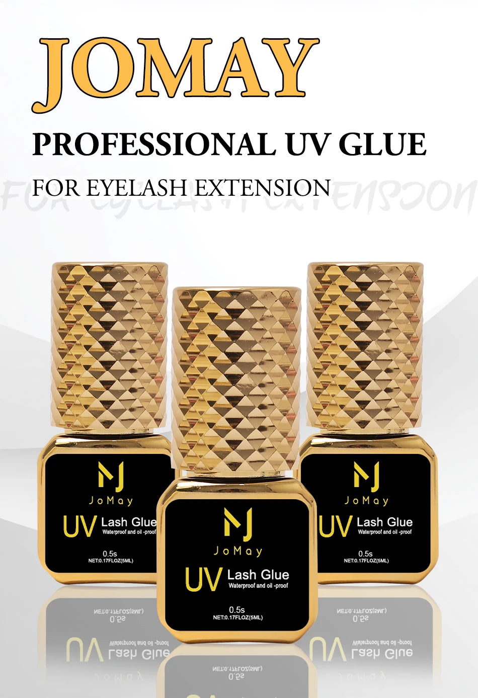 JOMAY 0.5Sec Eyelash Extension Glue Black Fast Dry UV Lashes Glue Black Eyelash Glue Lash Remover For UV Eyelash Extension