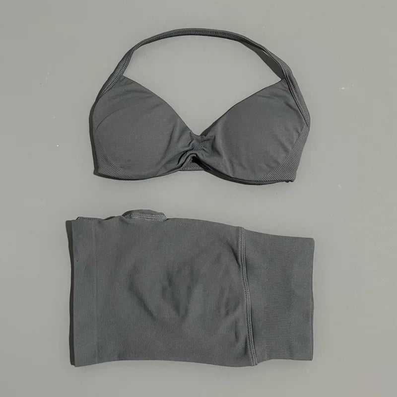 2 Piece Sport Set Women Seamless Yoga Tank Bra High Waist Scrunch Bum Gym Shorts Sets Fitness Running Workout Suit