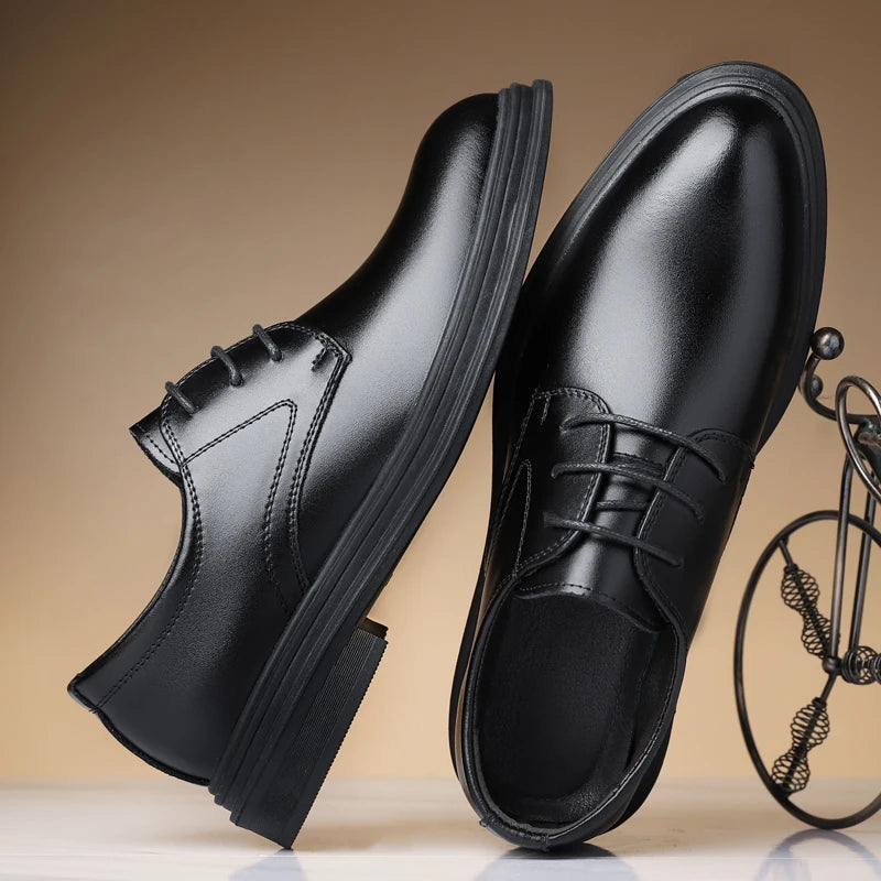 Lace-up Solid Oxford Shoes for Men Solid Color Formal Dress Footwear Fashion Casual Shoes Man Leather Derby Flats Comfy Sneakers