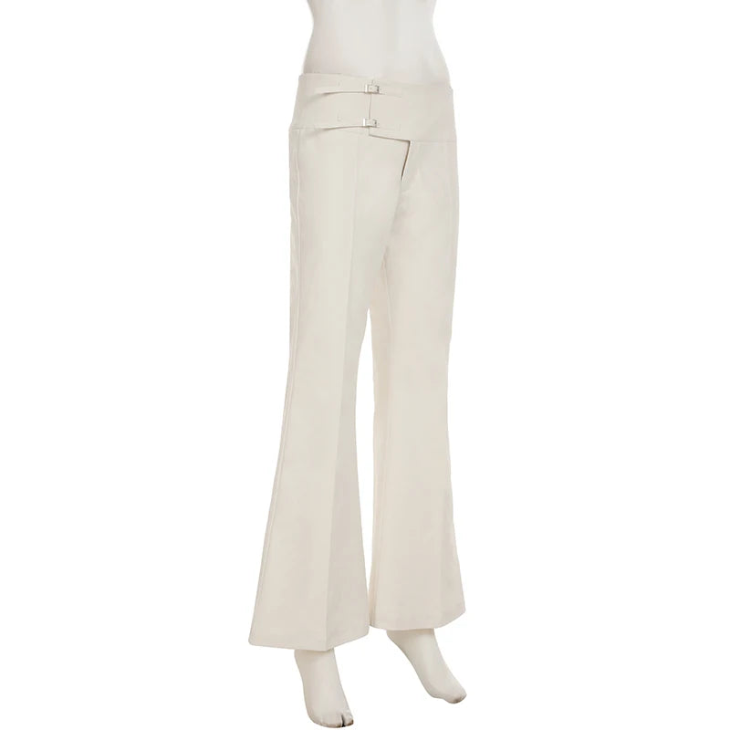 Vintage Y2K Korean Streetwear Pants Woman Low Rise Straight Loose Beige Trousers Button Up Basic 2000S Women Casual Pants