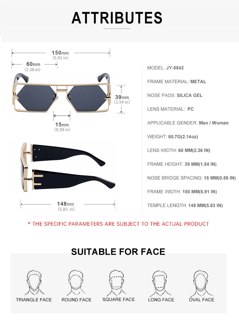 Steampunk Rectangle Sunglasses Women Men 2026 Luxury Hollow Metal Frame Sun Glasses Vintage Punk Hexagon Eyewear UV400 Shades
