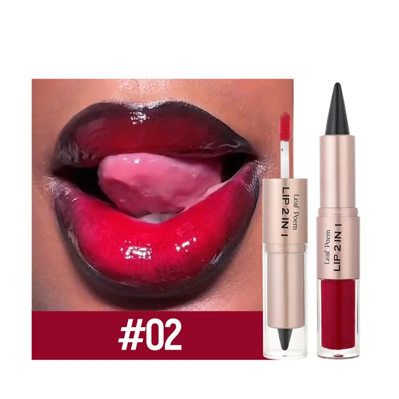 Black Brown Tapered Lip Liner Contour Pencil Double Head Mirror Plumping Lip Glaze Crystal Gloss Sexy Red Lips Tint Makeup New