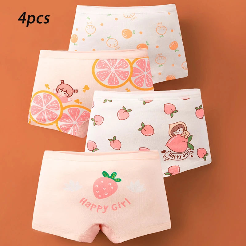 3-8 Years Old Kid's Boxer Underwear 100% Cotton Baby's Class A 100% Cotton Yound Children's Girls' Brief 4 Pcs a Lot