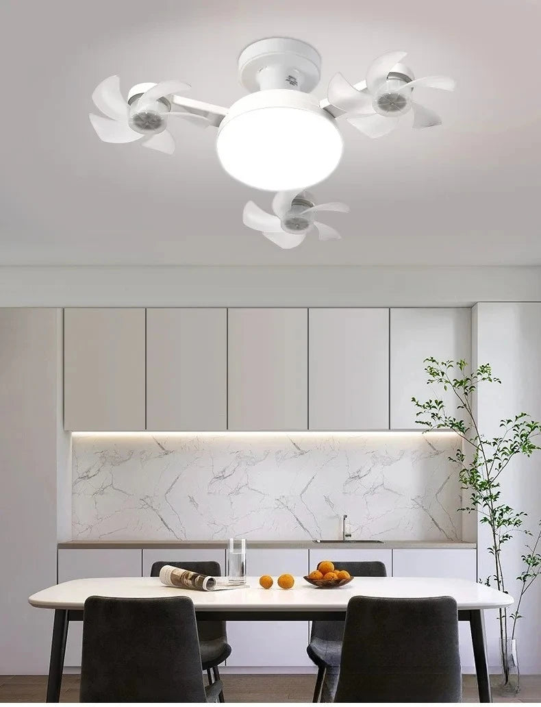 Drone Design Silent Ceiling Fan Light E27 Base Remote Controlled Dimmable 3 Color LED Ceiling Fanlight for Living Room Bedroom