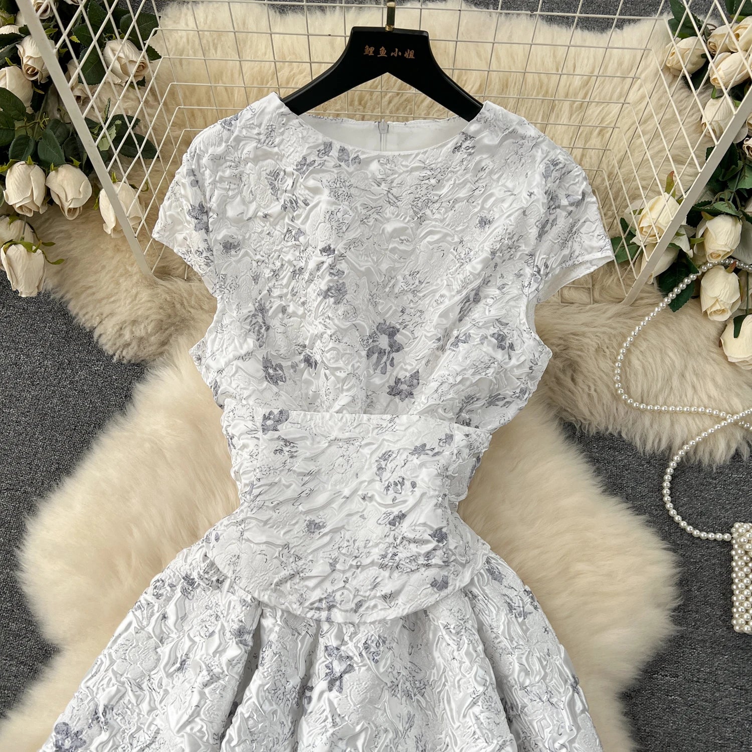 Court Style Elegant Long Dresses for Women Jacquard O-neck Short Sleeve A-line High Waist Vestidos Mujer Frenchic Dress Dropship