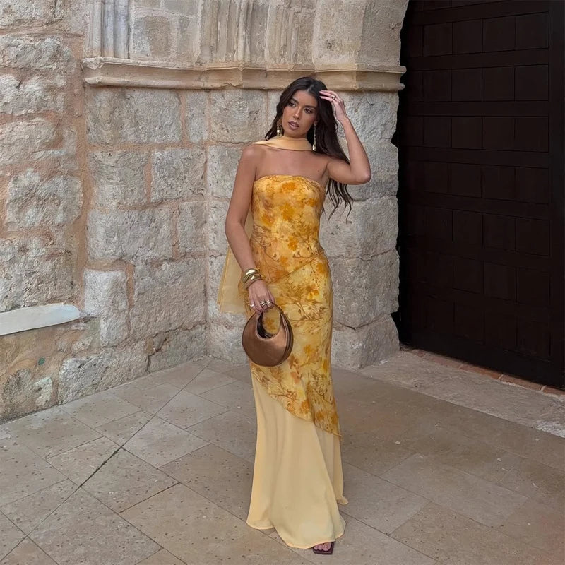 Solid Color Strapless Ribbon Women Summer Dress Sexy Sleeveless Backless High Waist Slim Maxi Vestidos 2026 Lady Vacation Outfit
