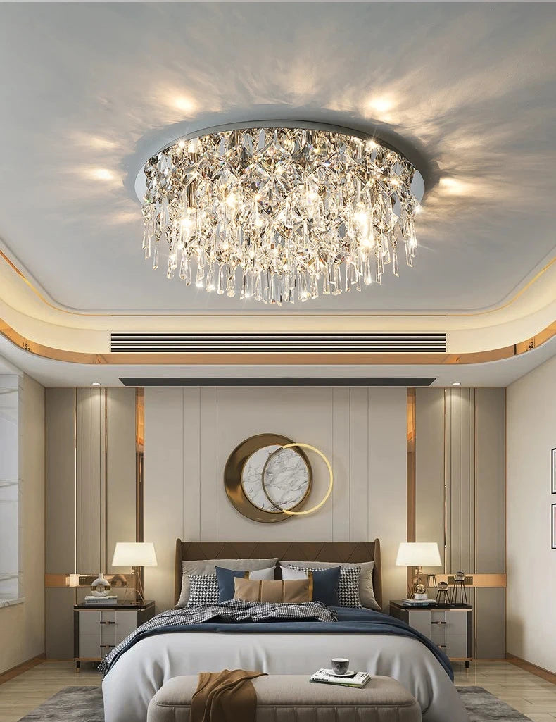 Modern Minimalist LED K9 Crystal Chandelier Ceiling Pendant Suspend Lights Home Decoration Lamp Dining Room Living Villa Bedroom