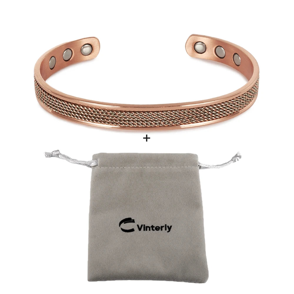 Vinterly Pure Copper Bracelet Women Line Adjustable Stripe Magnetic Bangle Arthritis Relief Health High Magnet Jewelry Resizable